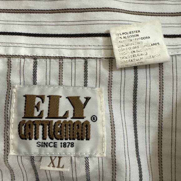 Vintage Ely Cattleman Western Pearl Snap Shirt Mens XL White Brown Striped - Picture 3 of 5
